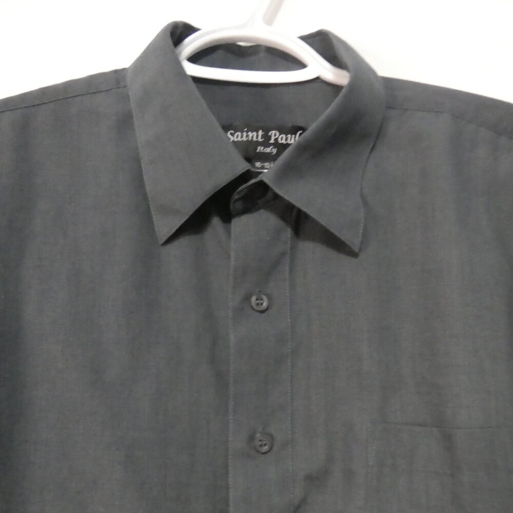 SAINT PAUL ITALY | 16-16.5 | Classic Dark Grey Dress Shirt | Pocket